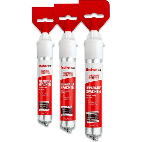Fischer 3x Stucco Veloce con Spatola Integrata per Coprire Fori e Crepe nel Muro, Pronto all'Uso, 210 ml (3x70ml), 564378 (1/4)