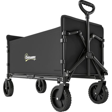 Chariot de jardin pliable 180 L avec panneau ouvrant, acier et polyester, 90 x 48 x 62 cm, noir (1/5)