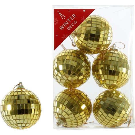 6 Pack Gold Disco Ball Baubles (1/2)