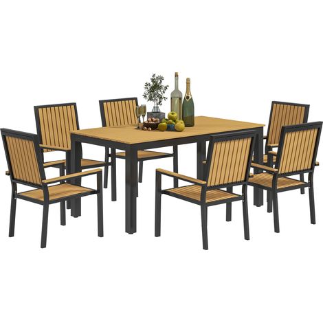 Outsunny 6 Seater Aluminium Garden Dining Set with Stackable Chairs, Natural (1/5)
