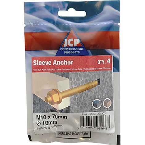 Jcp Fixings Sleeve Anchors Hexagon Nut Zyp 12mm/M10 - Box of 20