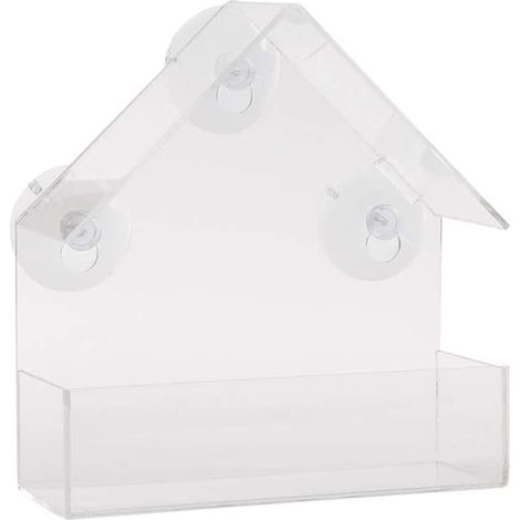 15cm Clear Plastic Glass Window Garden Wild Bird Seed Nut Feeder with Suction Cups (1/2)