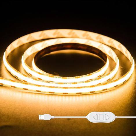 USB Bande LED COB 5V Chaud Blanc 2700K 1M, Dimmable Densité 320LEDs Ruban Lumineuse LED COB Flexible Découpable Bande LED Pour TV Rétroéclairage, Armoire, Chambre, Éclairage Maison DIY (1/5)