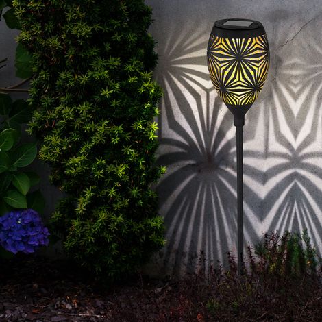 Solarlampe schwarz Außenleuchte modern Steckleuchte Gartendeko, Terrassenlampe Dekorstanzungen Erdspieß, Metall gold, 1x LED warmweiß, DxH 11x58 cm