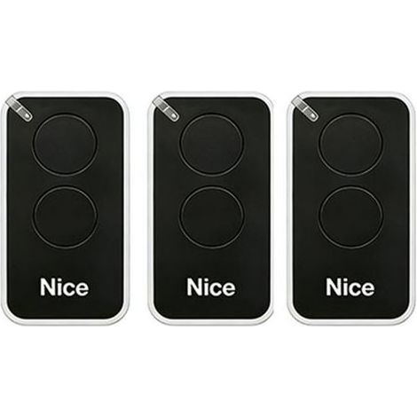 Lot de 3 télécommandes Nice INTI2B 433,92 MHz, 2 canaux, pour systèmes d'automatisation de portails et de portes de garage, noires