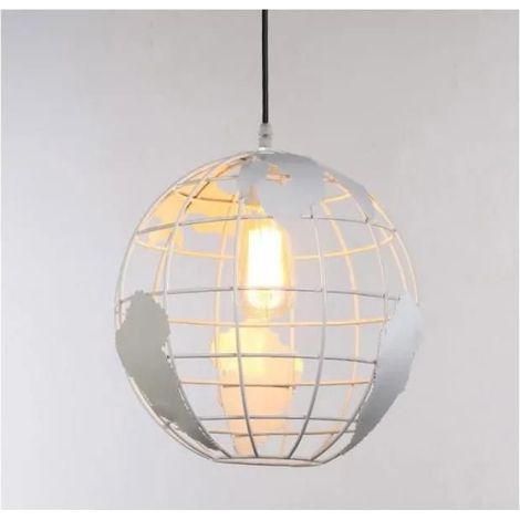 Lampe à suspension boule globe métal Ø30 cm, luminaire plafond E27 abat-jour rond moderne (sans ampoule) - blanc (1/4)