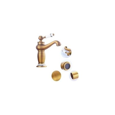 Rétro Mitigeur Robinet de Lavabo Laiton Céramique Évier Robinet Bleu Et Blanc en Porcelaine À Long Cou Vintage Floral avec l'entrée Robinet d'eau Froide/Chaude Cuisine Salle de bain(antique)--TRIMEC