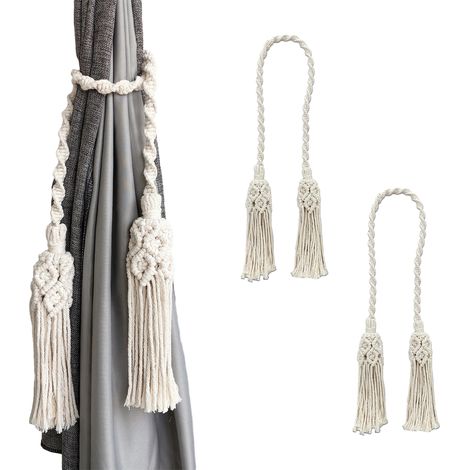 Lot de 2 embrasses de rideaux - Embrasses de rideaux artisanales en corde de coton tressée à la main, style bohème, pour une décoration intérieure raffinée.