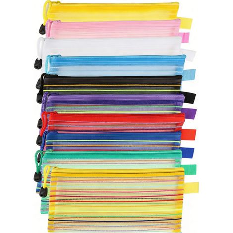 Lot de 10 pochettes zippées en filet, sacs portables et polyvalents pour ranger bijoux et articles de toilette (couleurs variées) (1/5)
