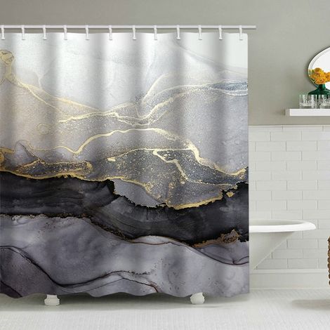 Duschvorhang mit Marmormuster (180 x 200 cm), bedruckter, wasserdichter Stoffduschvorhang, Duschvorhang aus Polyester mit geometrischem Muster, inklusive 12 Haken.