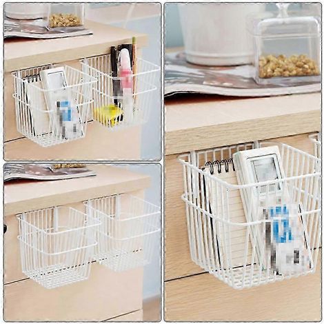 Panier de rangement suspendu blanc sans perçage, organisateur d'évier de cuisine en acier inoxydable, drainage rapide, lot de 2 (1/5)
