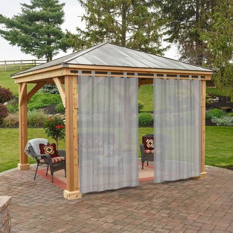 Lot de 2 Rideaux, Tulle Imperméable, Filtrage Lumière, L132 x H213 cm, Gris, Jardin Patio (1/5)