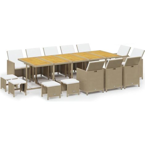 Maison Exclusive - 15-tlg. Garten-Essgruppe mit Kissen Poly Ratta