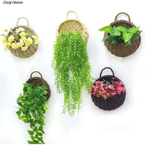(80 cm sans panier) 1 jardinière murale en osier et rotin, support pour plantes grimpantes et plantes d'intérieur, 4 couleurs (1/4)