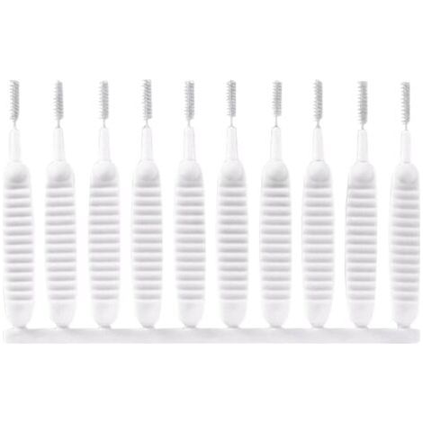 Paquete de 10 mini cepillos de limpieza para cabezales de ducha, antiobstrucción, reutilizables para teléfonos móviles, cepillo de limpieza para el baño (blanco) (1/5)