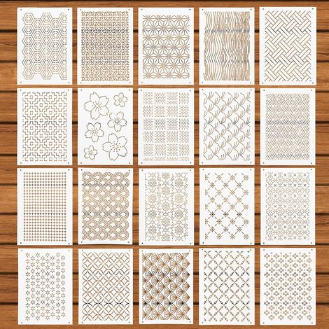 20pcs Pochoirs Sashiko, 21x15cm en Plastique PET Motifs Sashiko Modèle de Motif Sashiko Géométrique Pochoirs de Broderie Réutilisables pour le Matelassage l'Artisanat la Couture (1/5)
