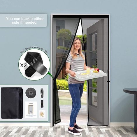 Tenda antizanzare magnetica，Chiusura automatica e senza mani，Rete in fibra di vetro，100x210 cm，Con strisce magnetiche e velcro (1/5)
