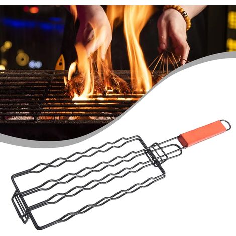 Panier à hot-dogs pliable en acier inoxydable, support à saucisses pour 6 hot-dogs et saucisses, panier de pique-nique avec pince.