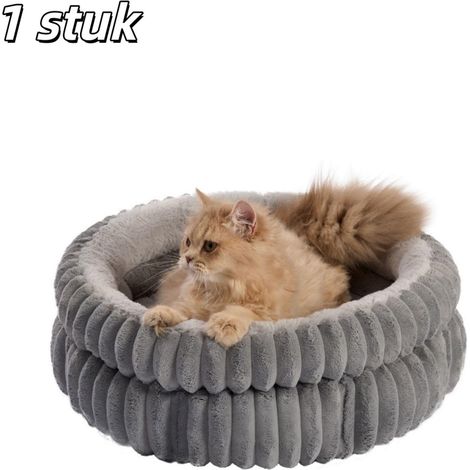 Panier rond pour chat et chien lavable en fausse fourrure douce avec fond antidérapant dimensions 50 x 50 cm couleur grise 1 pièce (1/5)