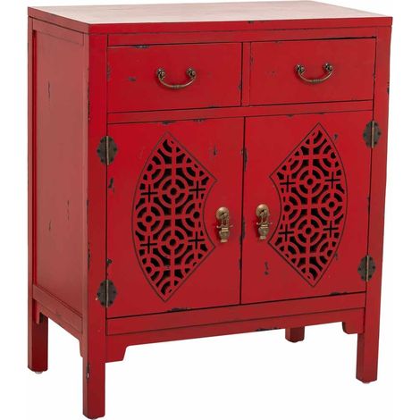 Recibidor de madera con 2 cajones y 2 puertas rojo 66x36x78 (1/5)