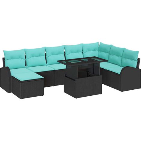 Conjunto de sofá de jardín 9 uds. Negro Poliratán vidaXL (1/5)