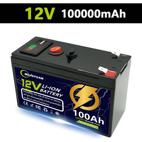 3S7P 18650 lithium-ion battery pack, 12V high capacity, with display and dual USB ports - 100AH - 12.6V