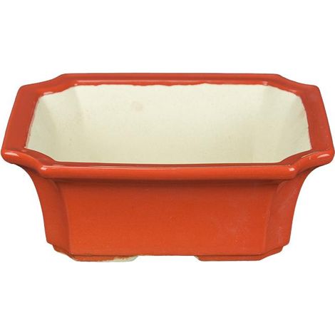 Vaso per bonsai rettangolare in gres smaltato rosso 13x10,5x4,5 cm - A10