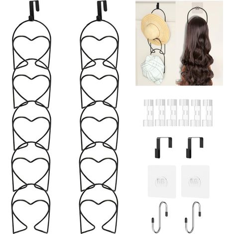 Lot de 10 supports de casquette de baseball pour armoire, chapeau, racks suspendus réglables porte-chapeaux, pour écharpes, sacs à main, cravates avec crochet de suspension, noir (1/5)