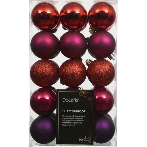 Boules de Noël incassables, lot de 30, violettes et rouges, 6 cm (1/2)