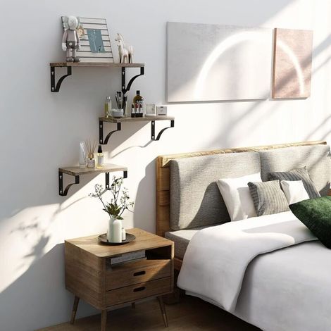 3er-Set Wandregale aus Holz und Metall, rustikale Draht-Wandregale, maximale Traglast 10 kg, für Wohnzimmer, Schlafzimmer, Büro, Badezimmer oder Küche (1/5)