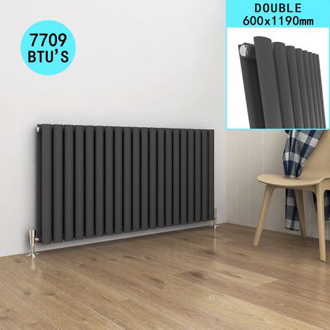 ELEGANT 600 x 1190 mm Anthracite Efficient Column Radiator Double Oval Panel Designer Bathroom Radiator + Chrome Thermostatic Radiator Valves (1/5)