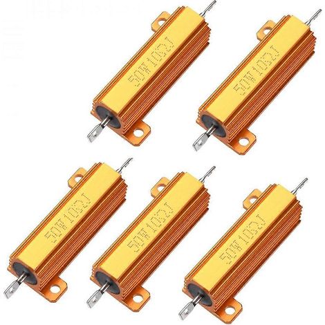 Cinq résistances de 50 W, 10 ohms, 5 %, en boîtier aluminium, bobinées, à filetage, montées sur châssis, pour applications automobiles LED. (1/5)