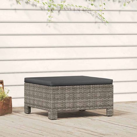 Garten-Fußstütze mit Kissen Grau Poly Rattan