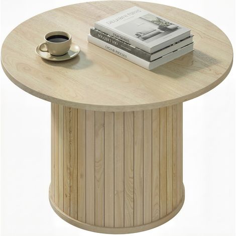 Table basse ronde avec piètement à colonnes à lattes pour salon/chambre Ø60x40 cm Naturel (1/5)