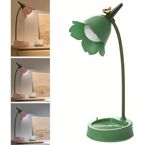 1 vert lampe de table LED à fleurs, lampe de table sans fil, tactile à intensité variable, 3 niveaux de température de couleur 3000-6000 K (1/5)