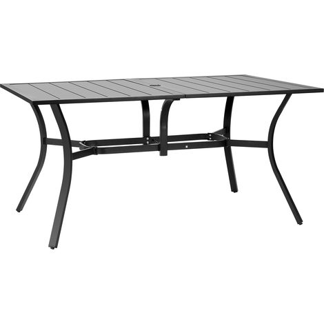 Mophorn Mesa de jardín rectangular, 1500 x 960 x 725 mm, fabricada en acero al carbono, ideal para patio, resistente al agua, con orificio para sombrilla de 38 mm y capacidad de carga de 68 kg, negro (1/5)