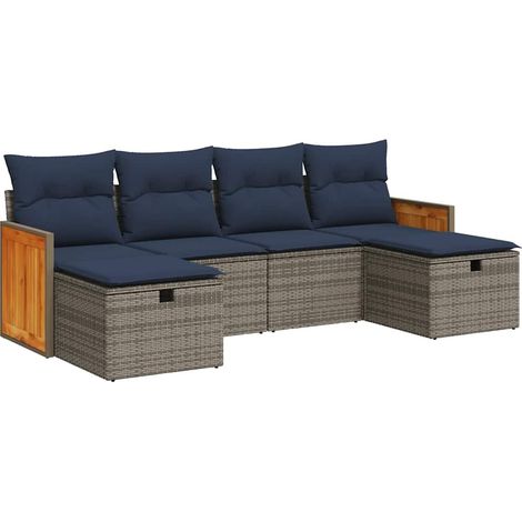 Maison Exclusive - Set Divano da Giardino 6 pz con Cuscini Grigio in Polyrattan (1/5)
