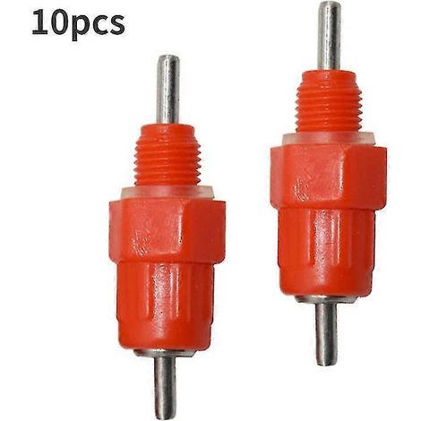 Lot de 10 abreuvoirs à tétine pour volailles, fontaine à eau rouge de type source, équipement d'alimentation pour l'élevage de volailles (1/3)
