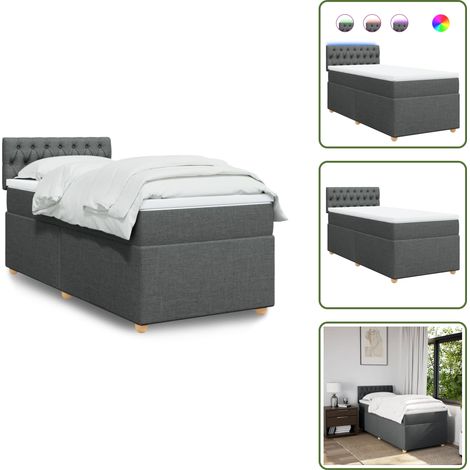 Boxspringbett mit Matratze Dunkelgrau 90x190 cm Stoff - Boxspringbett - Doppelbett - Bettenrahmen - Liegefläche 90x190 Cm - Dunkelgraues Bett (1/5)