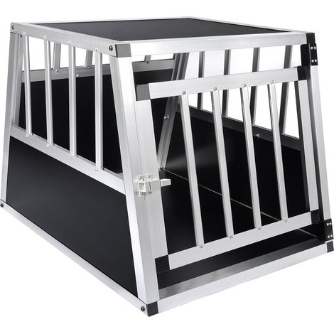Cage de transport pour chien en voiture, structure trapézoïdale aluminium et MDF 69x54x50 cm (1/5)