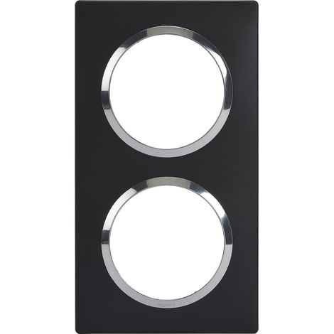 Legrand – Plaque carrée Dooxie 2 postes finition noir velours – Bague chromée – Installation verticale/horizontale – Système de rattrapage