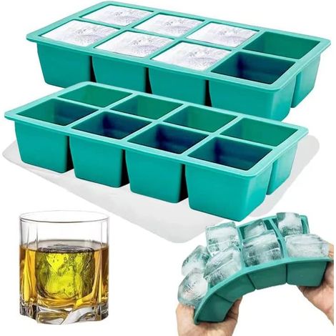 Platine-Silicone Bac à Glaçons Grand, 2 Pcs Silicone Bac à Glaçons Avec Couvercle Inodore, Empilable et Lavable au Lave-Vaisselle, Pour Bière,Whisky,Cocktail Et Snack Bébé Inclus (Vert) (1/2)
