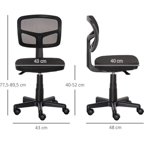 Chaise de bureau ergonomique sans accoudoirs, hauteur réglable 40-52 cm, pivotante, noire HAVRYA (1/4)