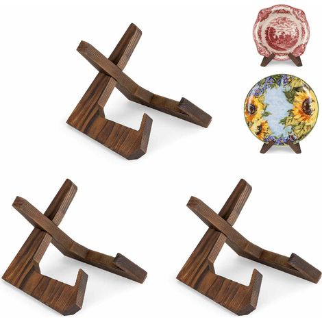 Lot de 3 - Support Bol - Présentoir Bois - Structure Croisée Stabilisée - Pour Bols Profonds Et Objets Décoratifs - Cuisine Et Salon - Naturel - 15,2x13,6x11,6 cm (1/5)