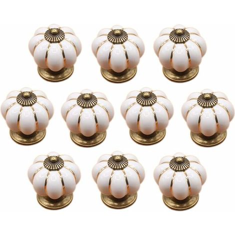 10 x Ceramic Drawer Knobs, Pumpkin-Shaped Furniture Knobs for Kitchen Drawers and Cabinets, Ceramic Pumpkin-Shaped Handles for Dressers, Kitchen Cabinets, Cupboards, and Drawers (1/5)