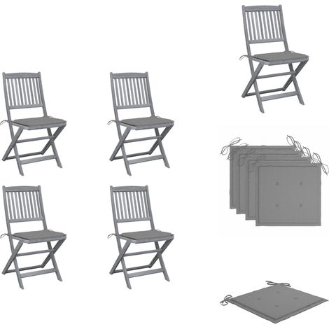 Klappbare Gartenstühle 4 Stk. mit Kissen Massivholz Akazie - Holz Gartenstühle - Gartenstühle Klappbar - Esszimmerstühle Outdoor - Gartenmöbeln - Balkon Möbel (1/5)