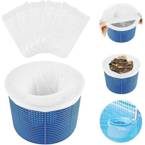 Chaussette Skimmer Piscine, 12pcsChaussettes de Skimmer, Pool Skimmer Socks, Filtre Skimmer Piscine Nylon Élastique,Blanc (1/5)