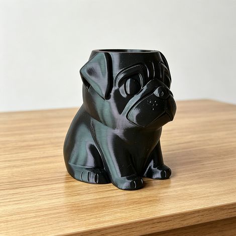 Nouveau pot de fleurs créatif en forme de carlin imprimé en 3D, idéal pour décorer un balcon ou une maison, ou comme cadeau. (1/4)
