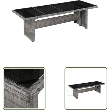 The Living Store - Table de jardin 240x90x74 cm Résine tressée et verre (1/3)