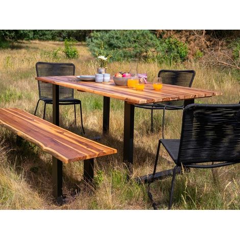 Garten-Baumkantentisch 180 x 90 cm Akazie U-Gestell Schwarz AVILA (1/5)